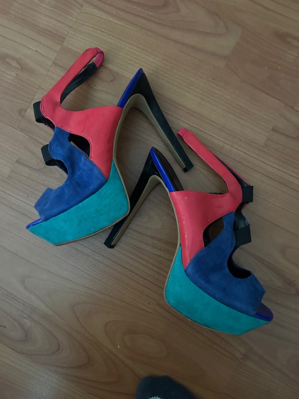 Jessica Simpson Multicolor Suede & Leather Colorblock Platform Heels